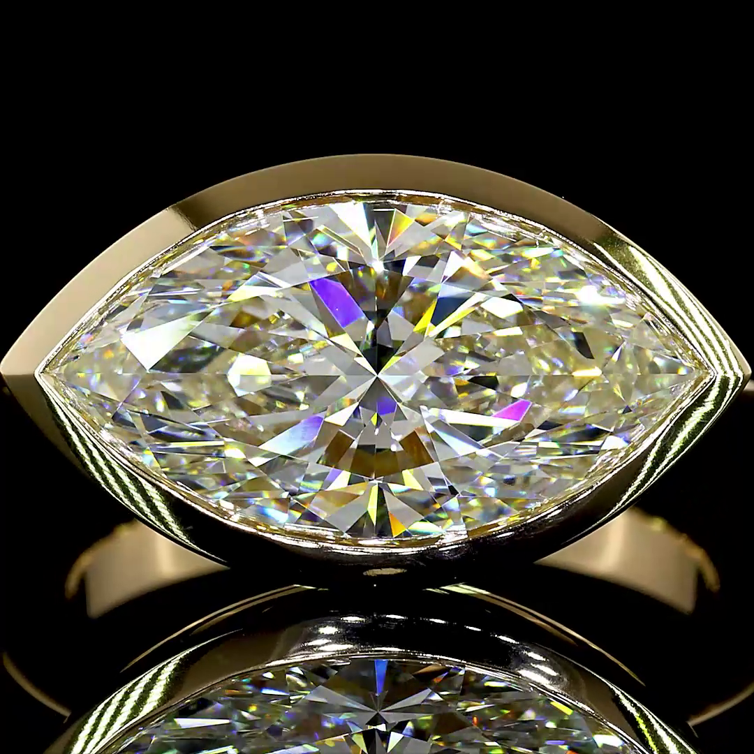 Lab-Grown 4.16 Carat Marquise F-VVS2 Diamond 14K Yellow Gold Solitaire Ring