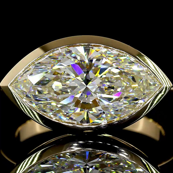 Lab-Grown 4.16 Carat Marquise F-VVS2 Diamond 14K Yellow Gold Solitaire Ring