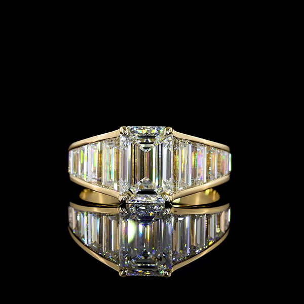 Lab-Grown 4.45 Carat Emerald E-VS Diamond 14K Yellow Gold Special Ring
