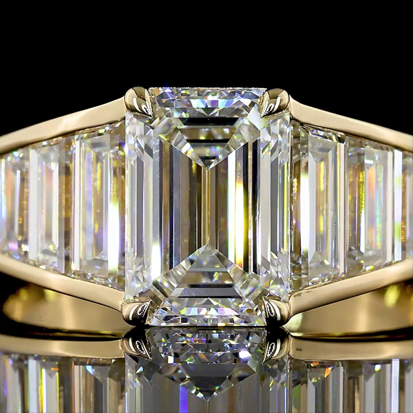Lab-Grown 4.45 Carat Emerald E-VS Diamond 14K Yellow Gold Special Ring