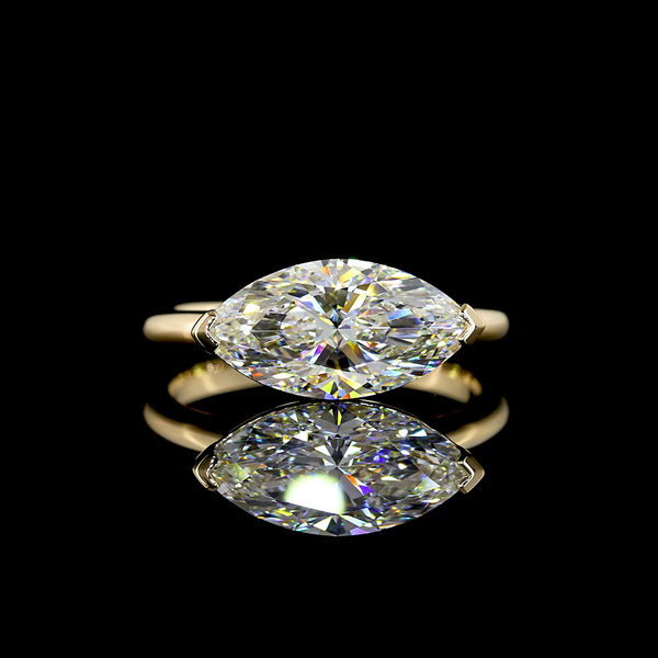 Lab-Grown 2.59 Carat Marquise F-VVS2 Diamond 14K Yellow Gold Solitaire Ring
