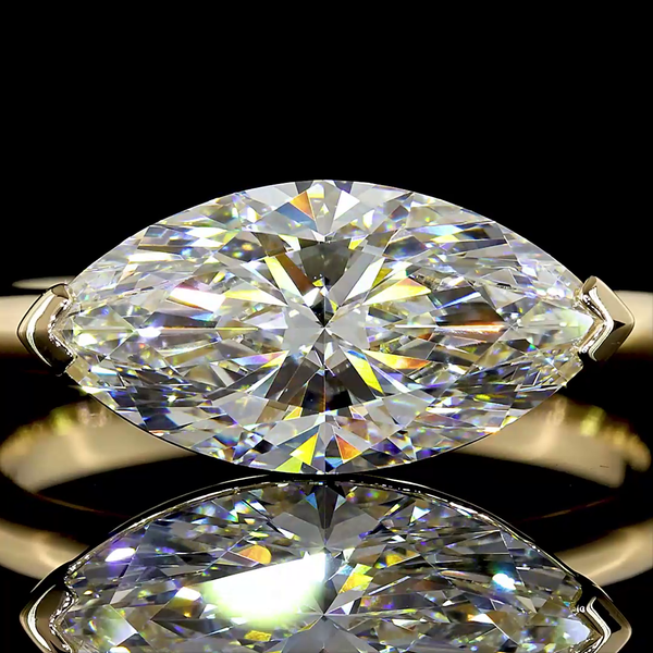 Lab-Grown 2.59 Carat Marquise F-VVS2 Diamond 14K Yellow Gold Solitaire Ring