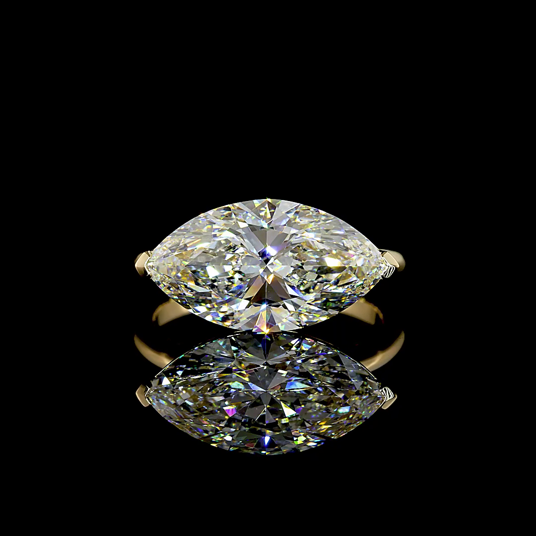 Lab-Grown 5 Carat Marquise F-VVS2 Diamond 14K Yellow Gold Solitaire Ring