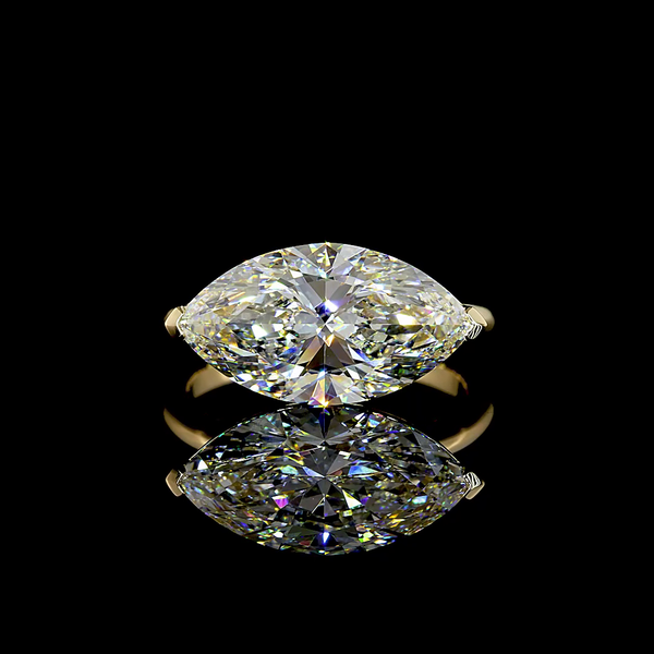 Lab-Grown 5 Carat Marquise F-VVS2 Diamond 14K Yellow Gold Solitaire Ring