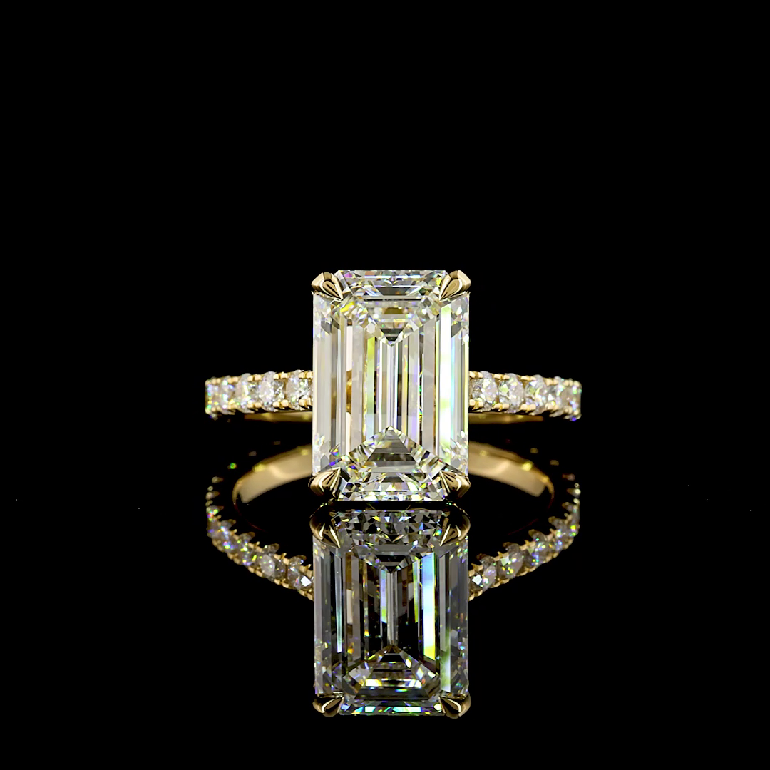 Lab-Grown 4.86 Carat Emerald E-F-VVS2 Diamond 18K Yellow Gold Hidden Halo Ring