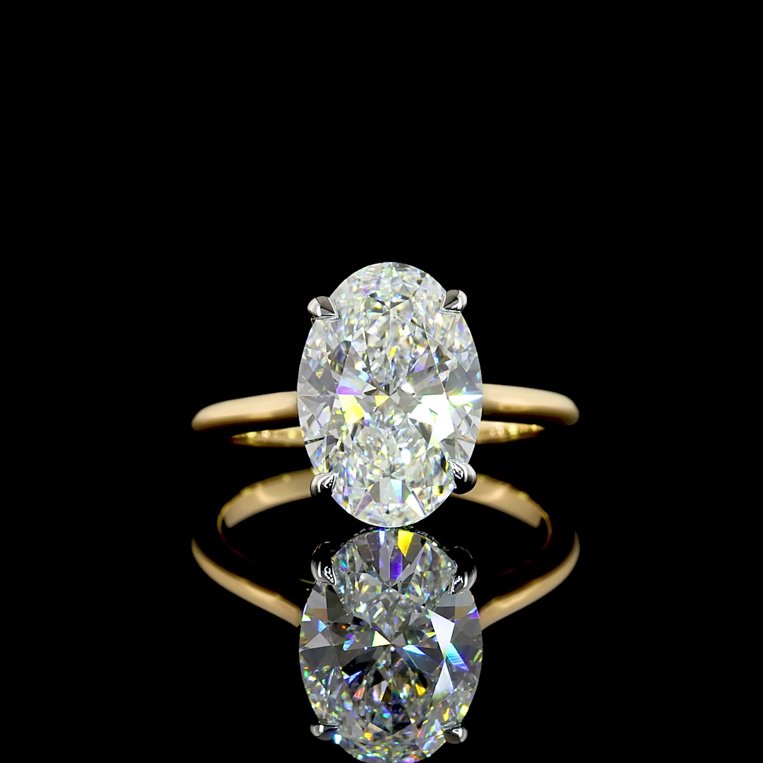 Lab-Grown 3.69 Carat Oval E-F-VVS2 Diamond 18K Yellow Gold - Platinum Ring
