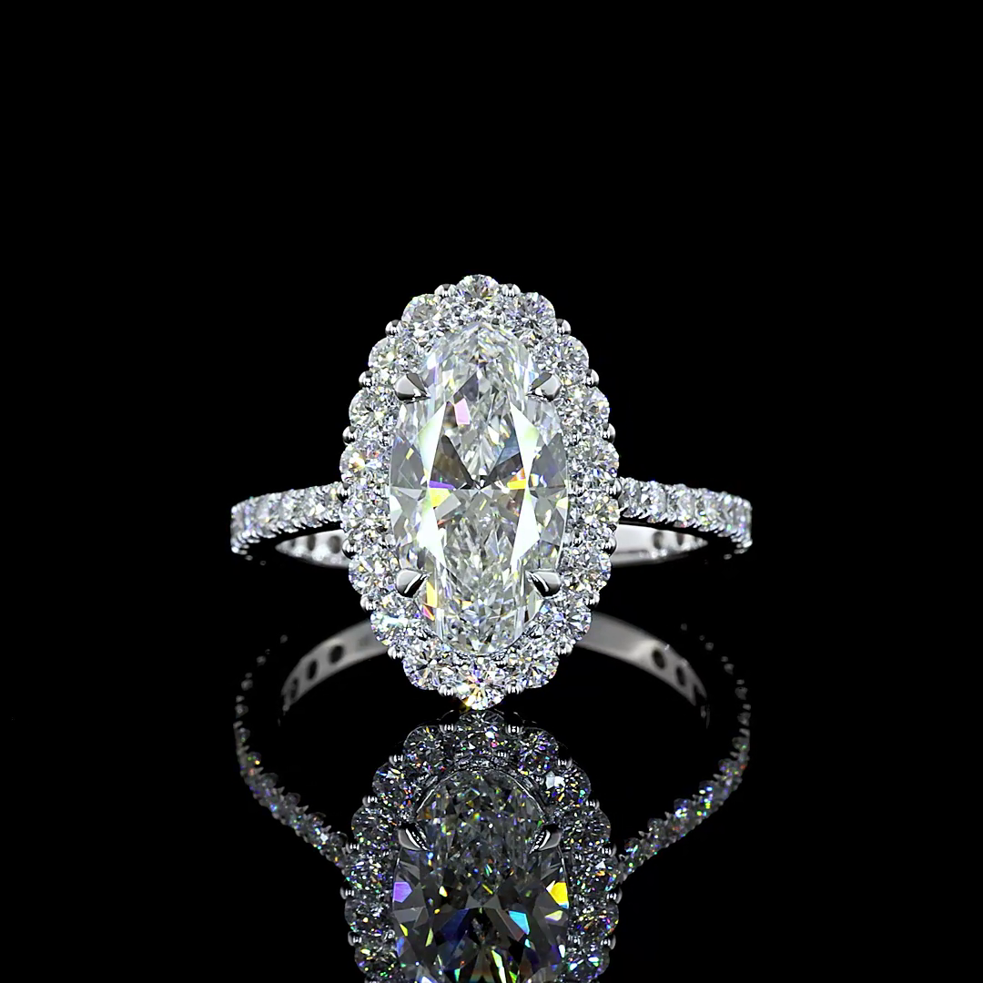 Lab-Grown 3.07 Carat Oval D-VVS2 Diamond 14K White Gold Halo Ring