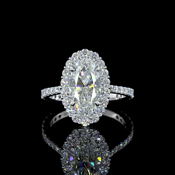 Lab-Grown 3.07 Carat Oval D-VVS2 Diamond 14K White Gold Halo Ring