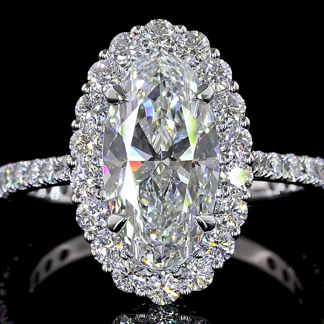 Lab-Grown 3.07 Carat Oval D-VVS2 Diamond 14K White Gold Halo Ring