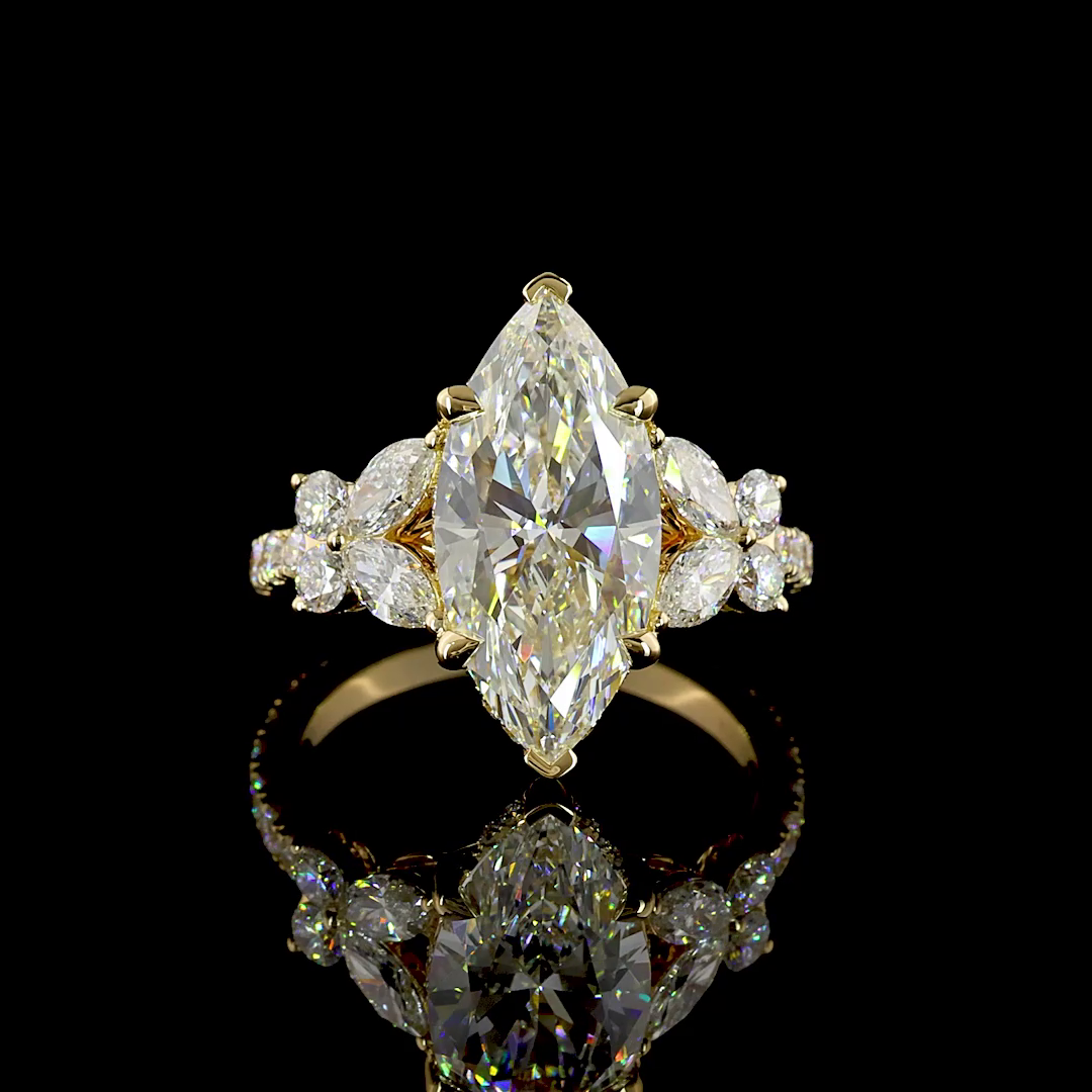 Lab-Grown 4.74 Carat Marquise E-F-VS1 Diamond 18K Yellow Gold Hidden Halo Ring