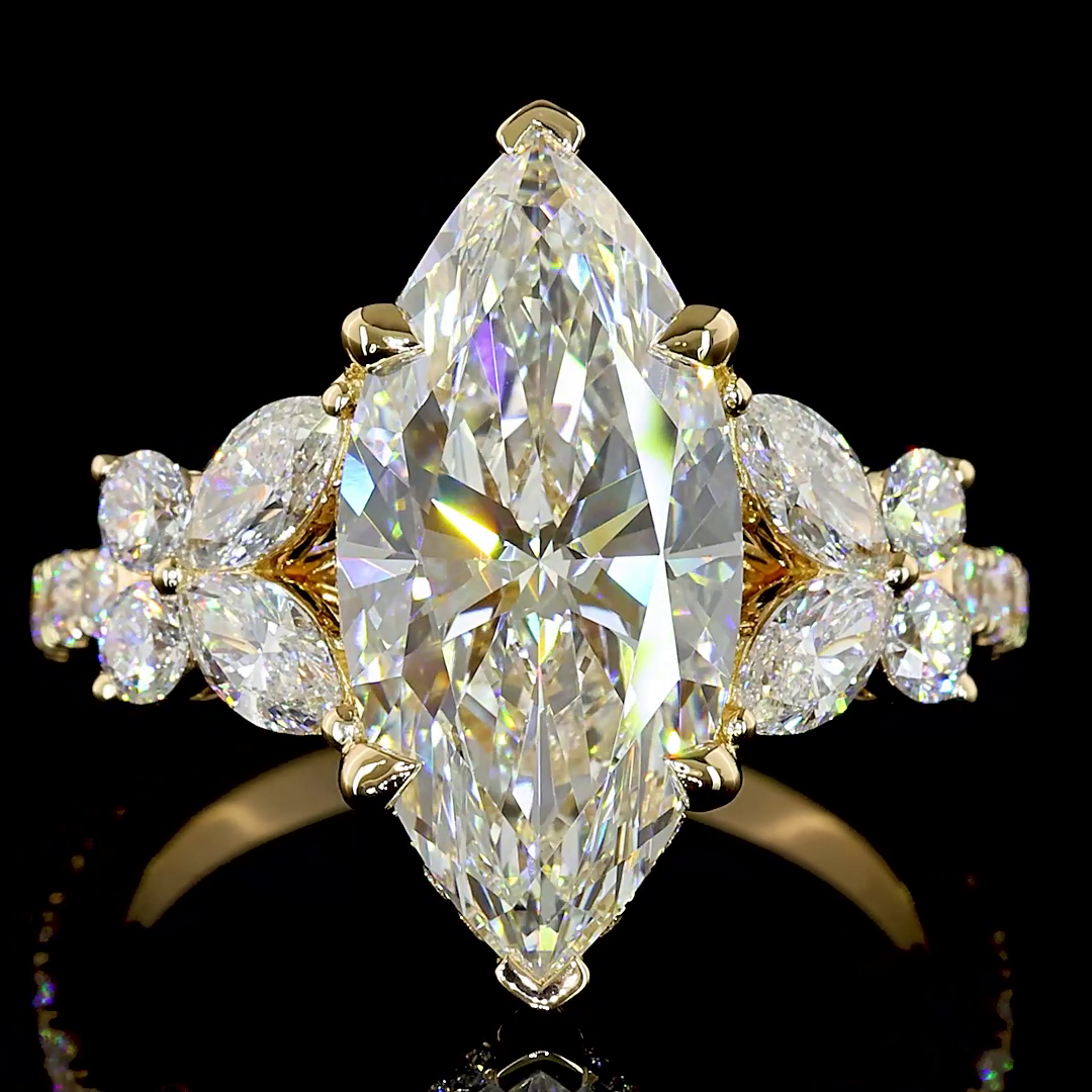 Lab-Grown 4.74 Carat Marquise E-F-VS1 Diamond 18K Yellow Gold Hidden Halo Ring