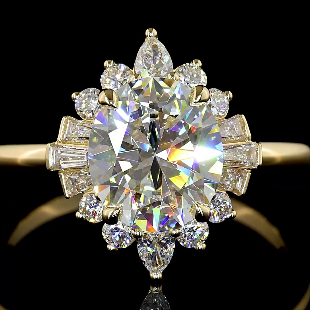 Lab-Grown 2.28 Carat Oval E-VVS2 Diamond 14K Yellow Gold Special Ring