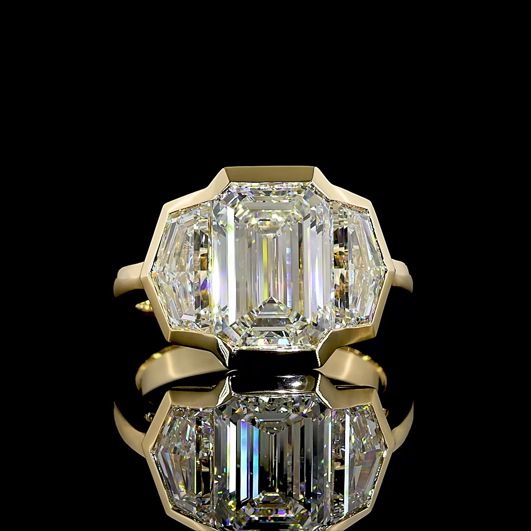 Lab-Grown 6.02 Carat Emerald E-VVS2 Diamond 14K Yellow Gold 3 Stones Ring