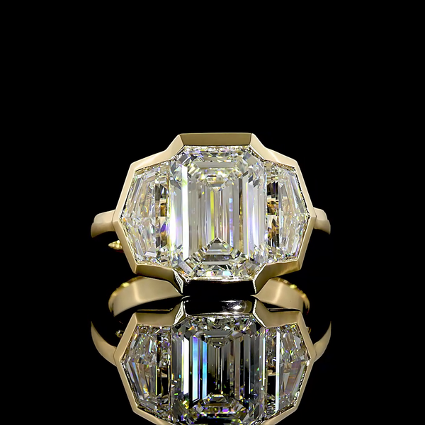 Lab-Grown 6.02 Carat Emerald E-VVS2 Diamond 14K Yellow Gold 3 Stones Ring