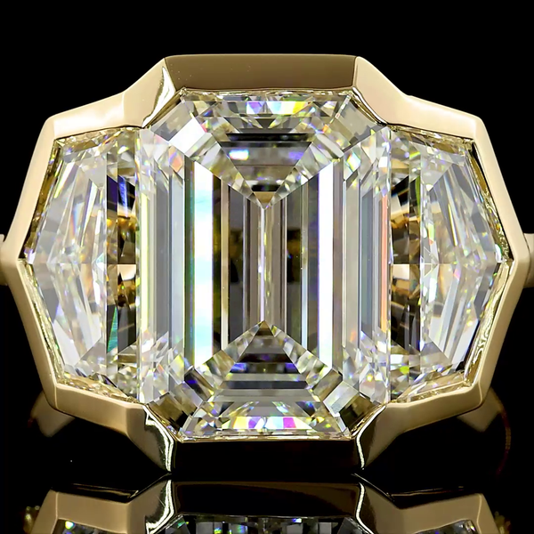 Lab-Grown 7.45 Carat Cadillacs F-VVS2 Diamond 14K Yellow Gold 3 Stones Ring
