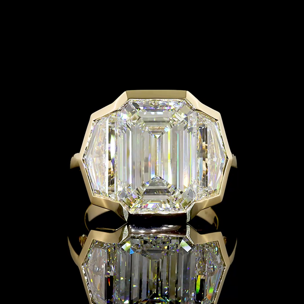 Lab-Grown 10.07 Carat Emerald F-VVS2 Diamond 14K Yellow Gold 3 Stones Ring
