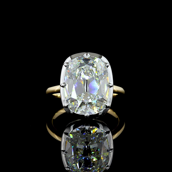 Lab-Grown 7.2 Carat Antique Cushion F-VVS2 Diamond 14K Two Tone Solitaire Ring