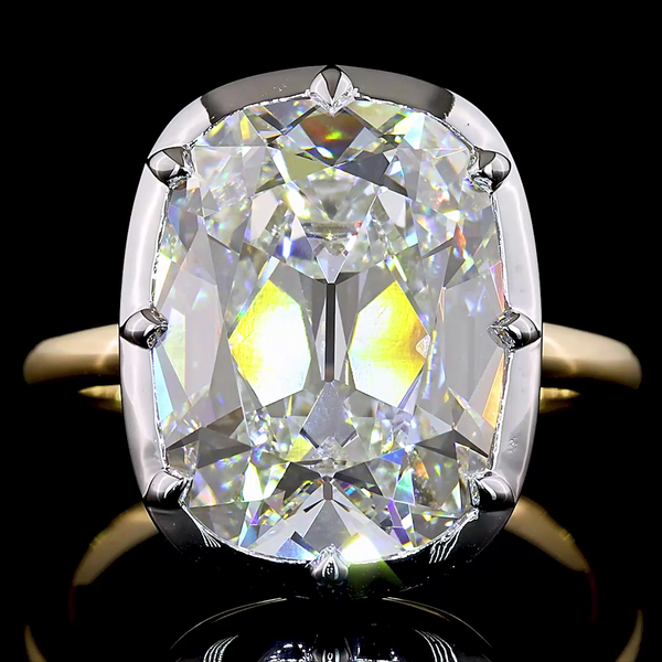 Lab-Grown 7.2 Carat Antique Cushion F-VVS2 Diamond 14K Two Tone Solitaire Ring