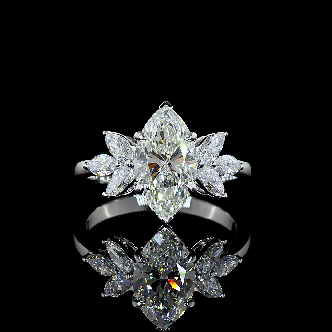 Lab-Grown 2.62 Carat Marquise E-VS1 Diamond 14K White Gold Split Shank Ring