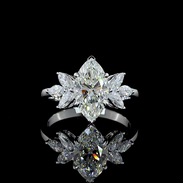 Lab-Grown 2.62 Carat Marquise E-VS1 Diamond 14K White Gold Split Shank Ring