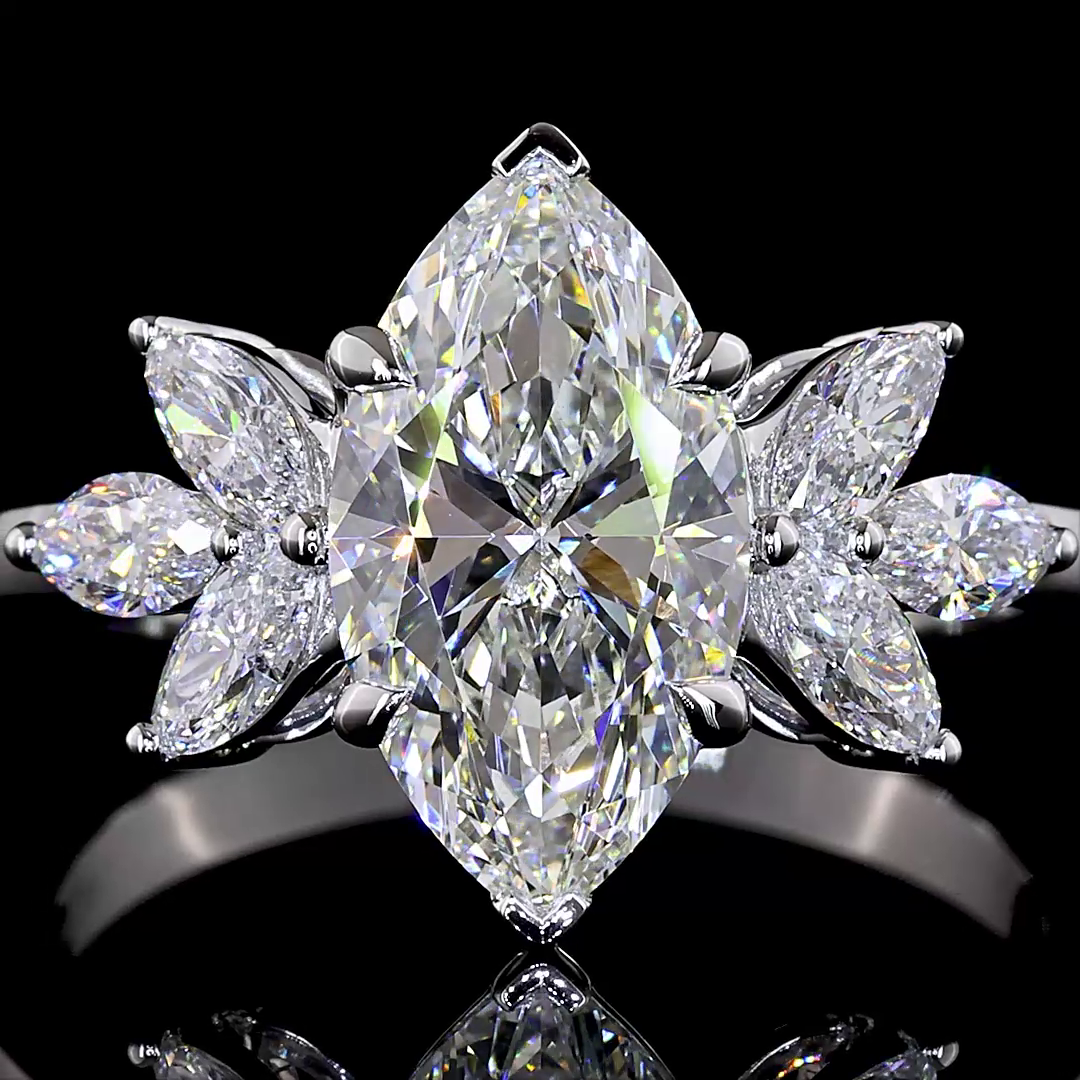 Lab-Grown 2.62 Carat Marquise E-VS1 Diamond 14K White Gold Split Shank Ring