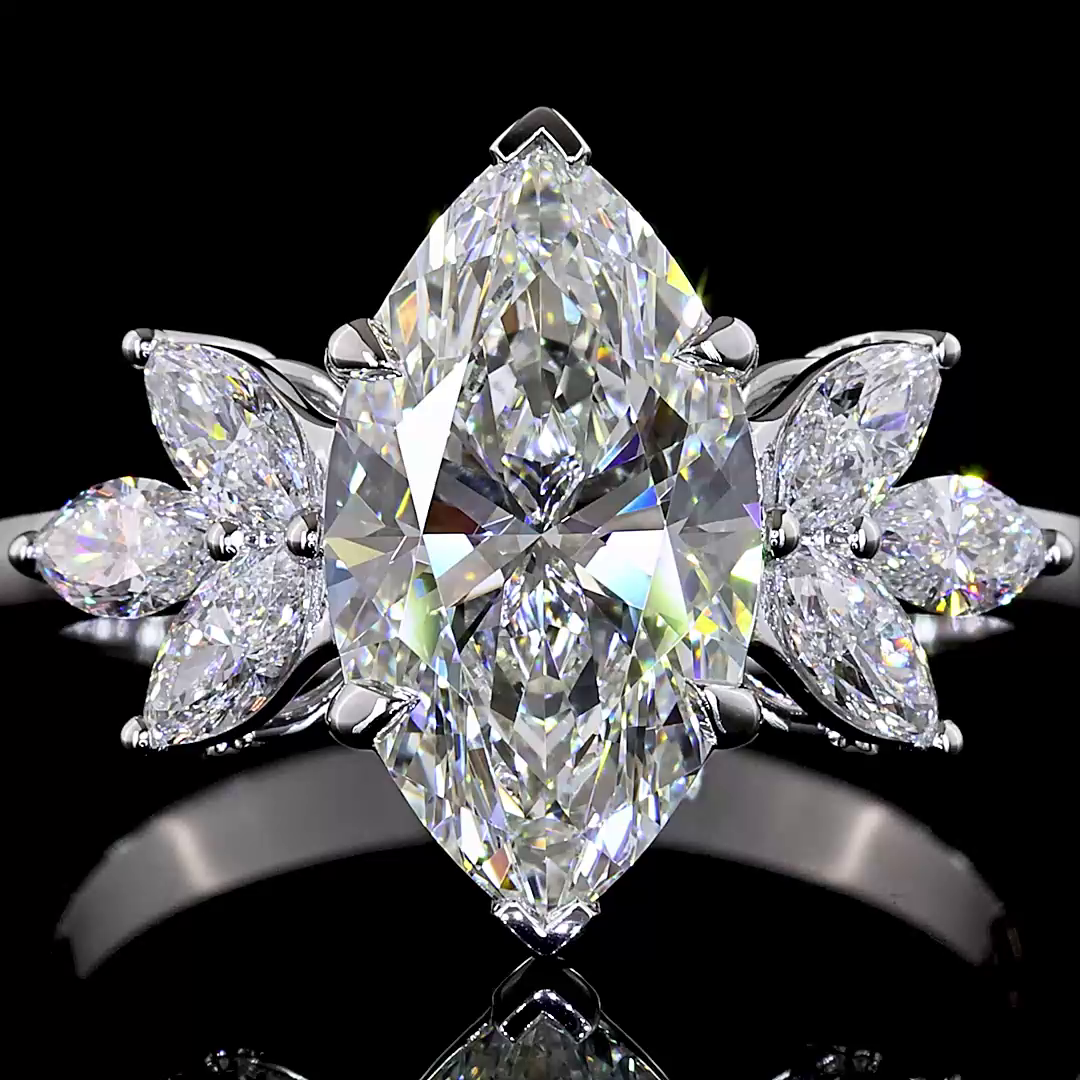 Lab-Grown 3.12 Carat Marquise E-VVS2 Diamond 14K White Gold Split Shank Ring