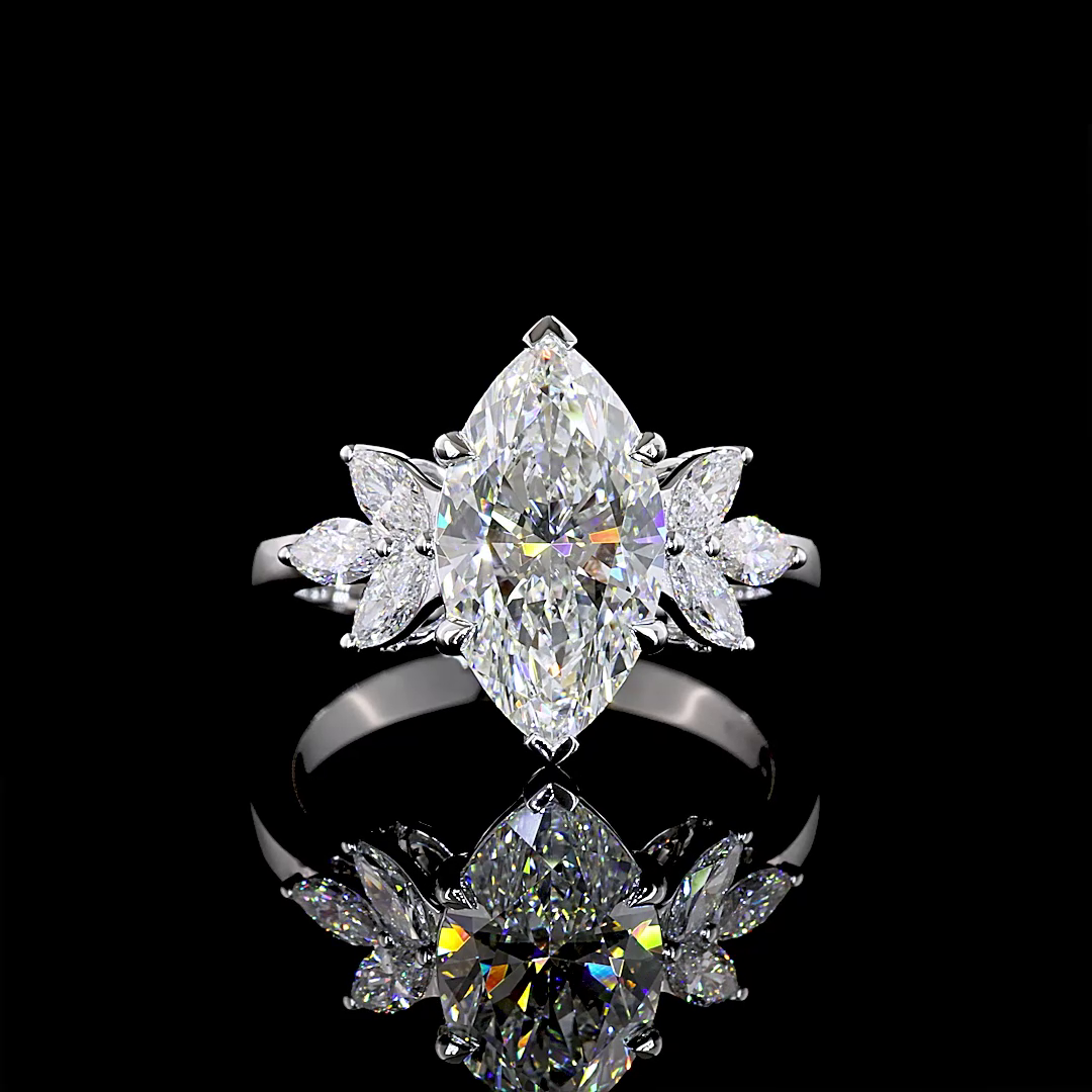 Lab-Grown 3.56 Carat Marquise E-VS1 Diamond 14K White Gold Split Shank Ring