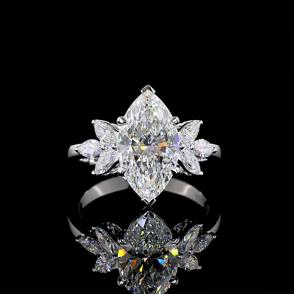 Lab-Grown 3.56 Carat Marquise E-VS1 Diamond 14K White Gold Split Shank Ring