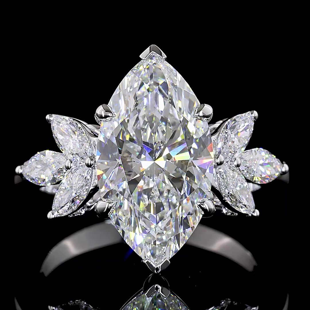 Lab-Grown 4.91 Carat Marquise D-VVS2 Diamond 14K White Gold Special Ring
