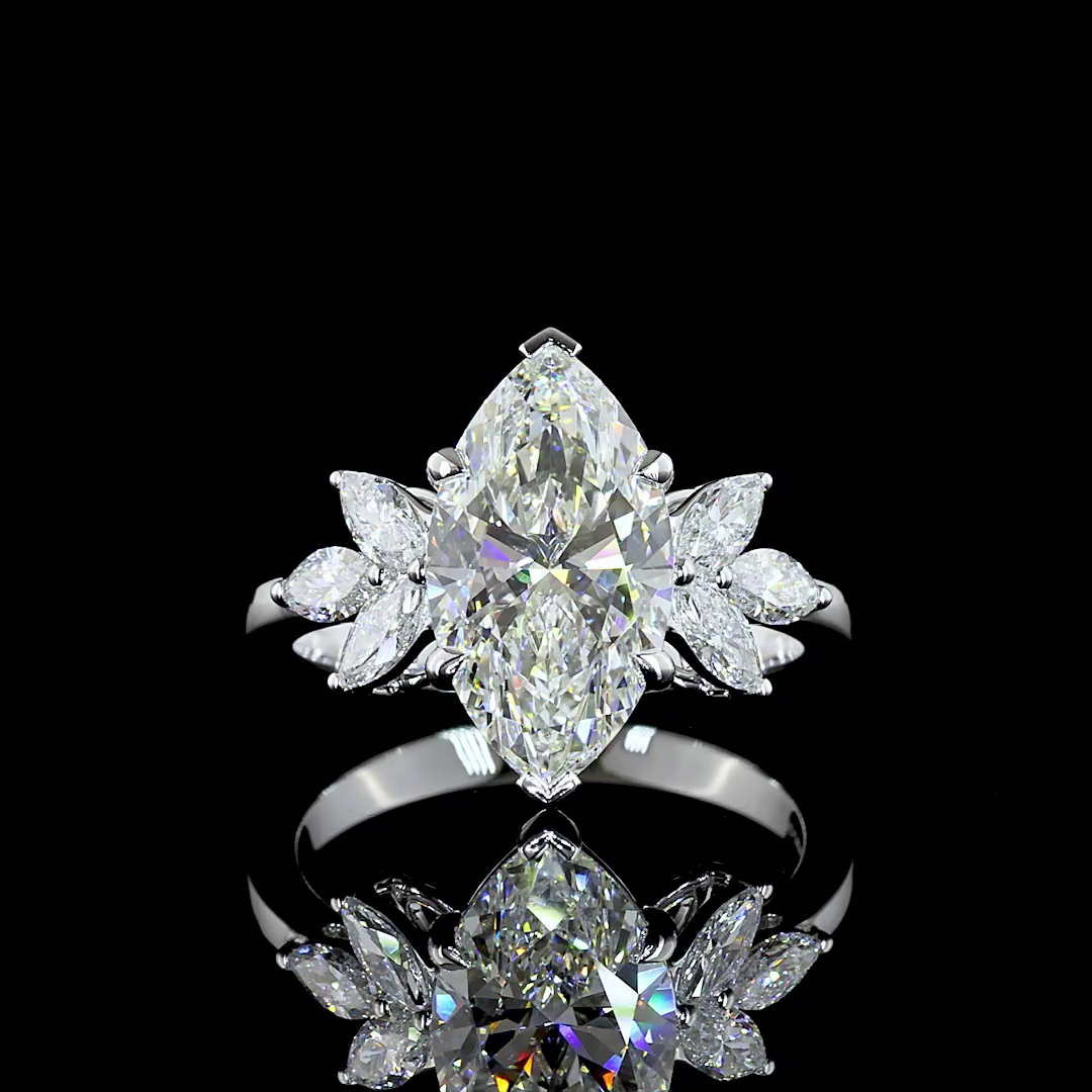 Lab-Grown 3.65 Carat Marquise E-F-VVS2 Diamond 14K White Gold Engagement Ring