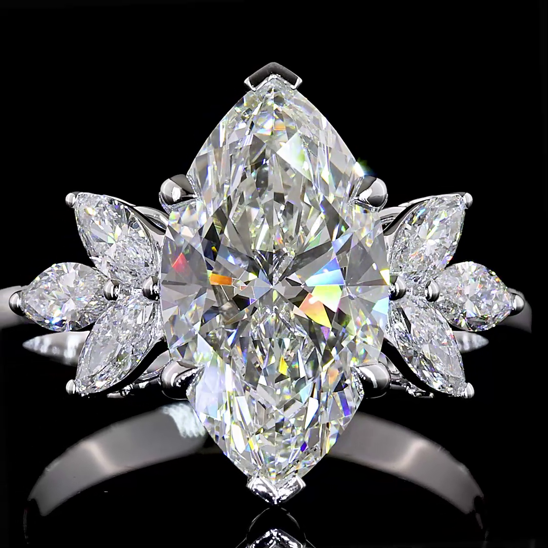 Lab-Grown 3.65 Carat Marquise E-F-VVS2 Diamond 14K White Gold Engagement Ring