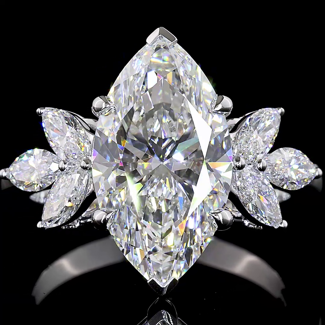 Lab-Grown 4.82 Carat Marquise E-VVS2 Diamond 14K White Gold Special Ring
