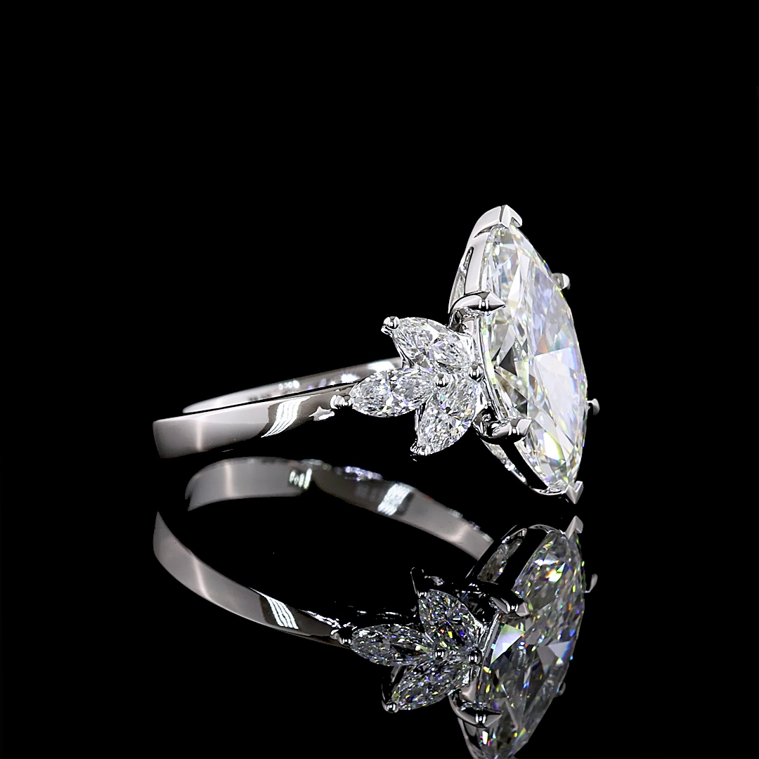Lab-Grown 3.63 Carat Marquise E-VVS2 Diamond 14K White Gold Special Ring
