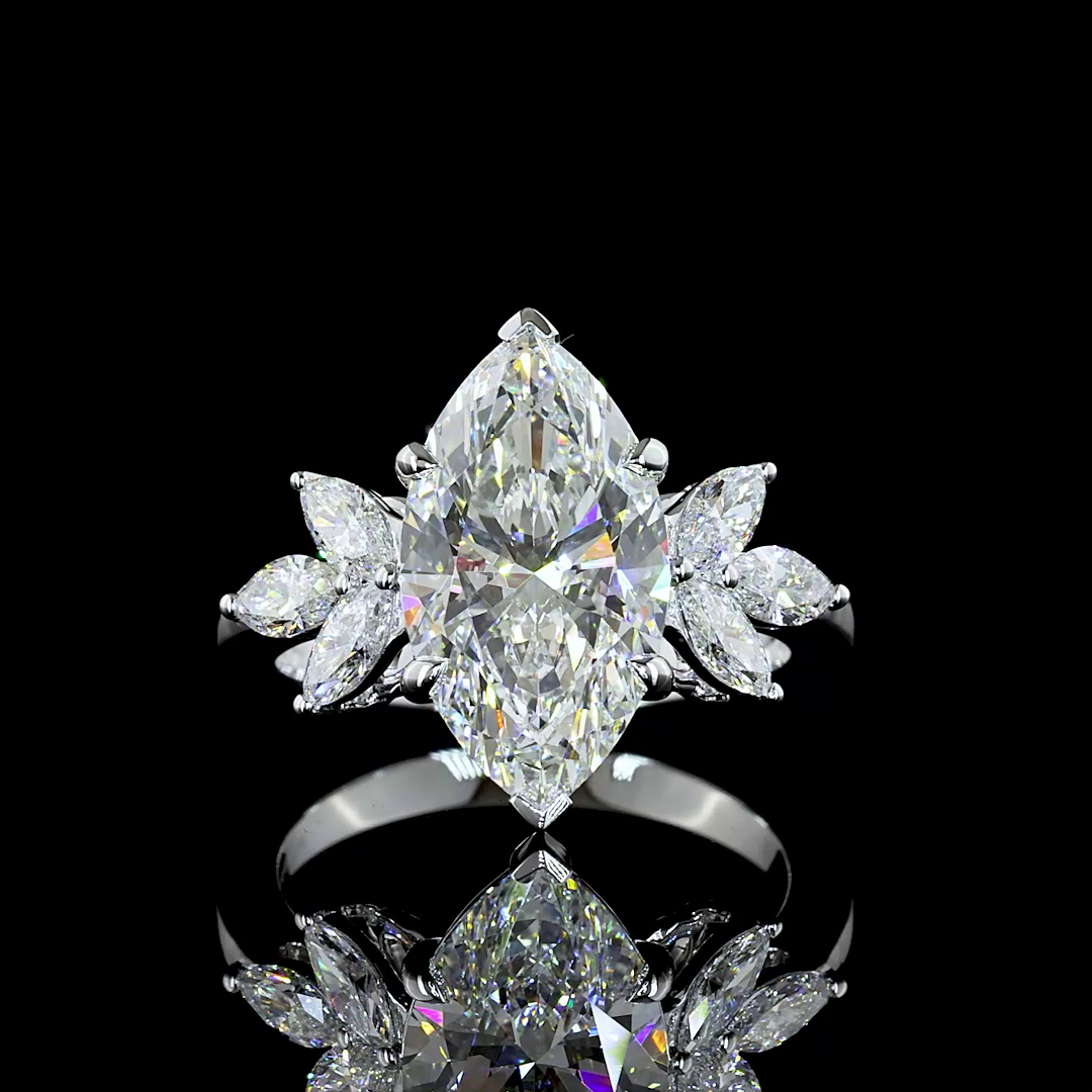 Lab-Grown 4.91 Carat Marquise F-VVS2 Diamond 14K White Gold Special Ring