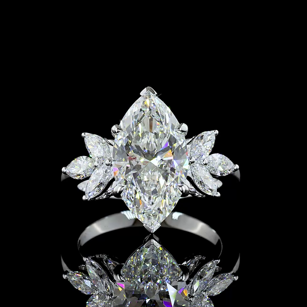 Lab-Grown 4.91 Carat Marquise F-VVS2 Diamond 14K White Gold Special Ring
