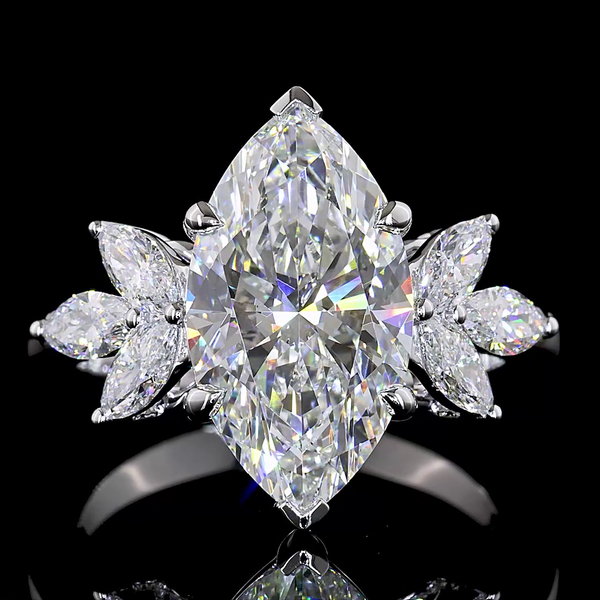 Lab-Grown 4.91 Carat Marquise F-VVS2 Diamond 14K White Gold Special Ring