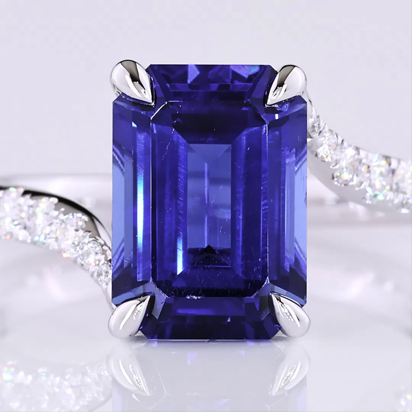Lab-Grown 3.88 Carat Emerald Blue-VS1 Diamond 14K White Gold Special Ring