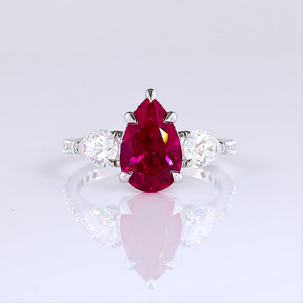 Lab-Grown 1.17 Carat Pear Rubby-VS1 Diamond 14K White Gold Split Shank Ring