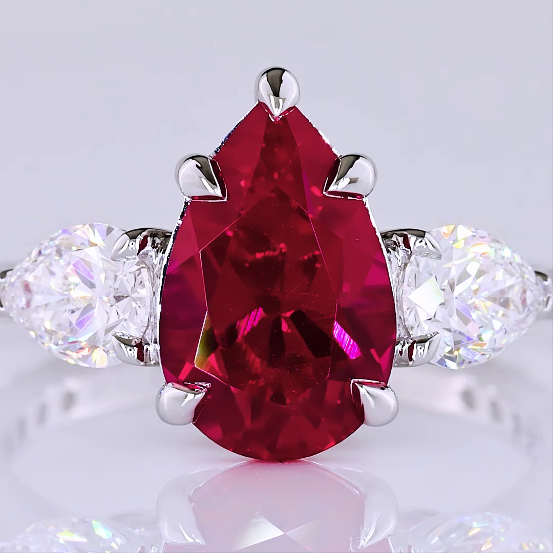 Lab-Grown 1.17 Carat Pear Rubby-VS1 Diamond 14K White Gold Split Shank Ring