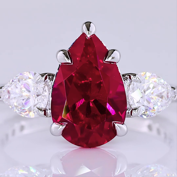 Lab-Grown 1.17 Carat Pear Rubby-VS1 Diamond 14K White Gold Split Shank Ring