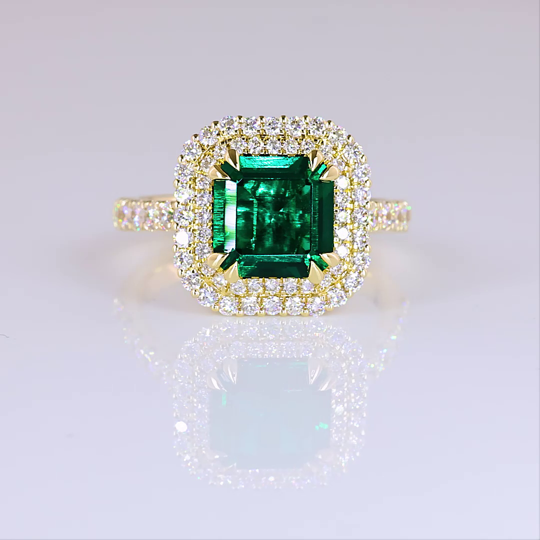 Lab-Grown 1.08 Carat Green Emerald Diamond 14K YG Solitaire Diamond Shank Ring