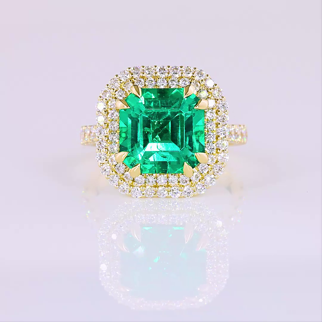 Lab-Grown 1.4 Carat Asscher Green Emerald Diamond 14K YG Solitaire Shank Ring