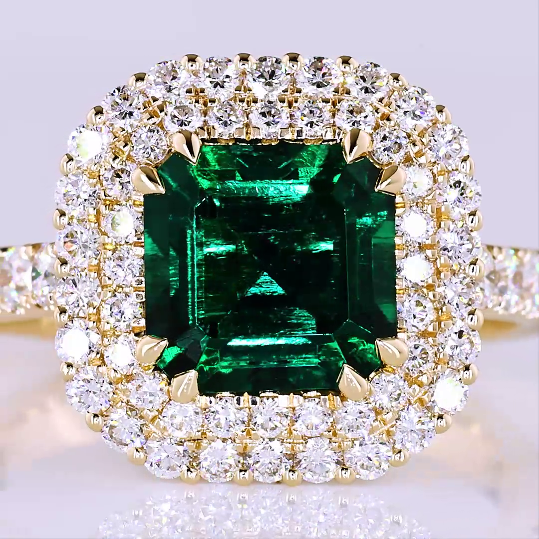 Lab-Grown 1.11 Carat Asscher -VS2 Diamond 14K Yellow Gold Hidden Halo Ring