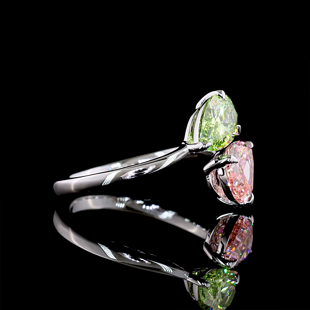 Lab-Grown 2.51 Carat Pear Fancy Vivid Pink-VVS2 Diamond 14K WG Toi Et Moi Ring