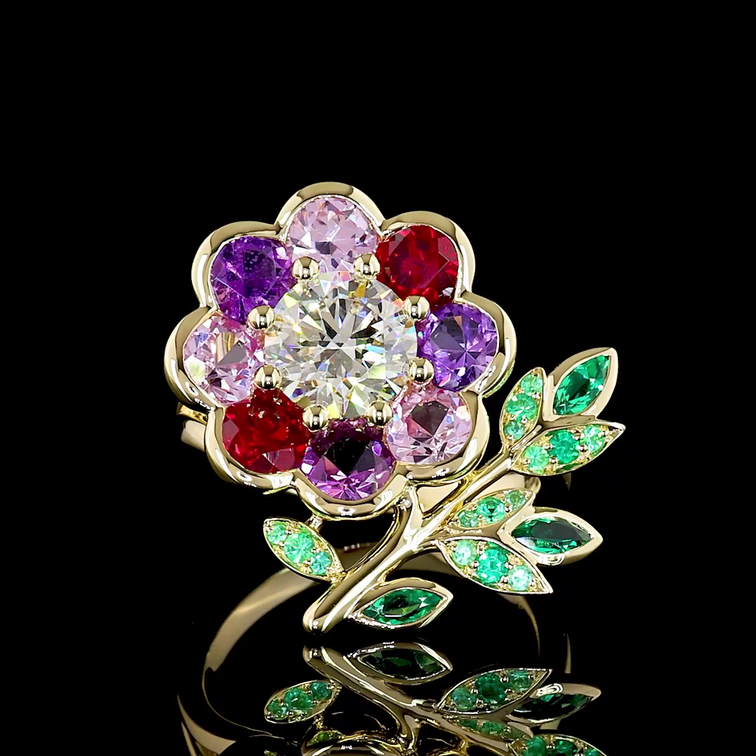 Lab-Grown 1.5 Carat Round Rubby-VS2 Diamond 14K Yellow Gold Special Ring