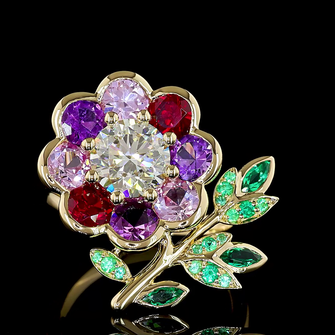 Lab-Grown 1.5 Carat Round Rubby-VS2 Diamond 14K Yellow Gold Special Ring