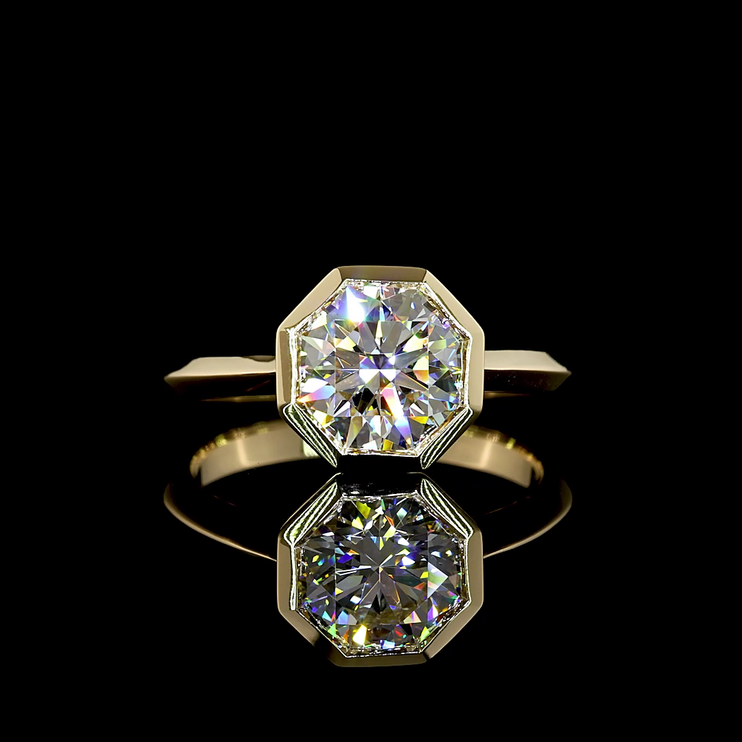 Lab-Grown 2.05 Carat Octagon F-VS1 Diamond 14K Yellow Gold Solitaire Ring
