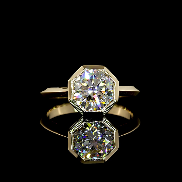 Lab-Grown 2.05 Carat Octagon F-VS1 Diamond 14K Yellow Gold Solitaire Ring