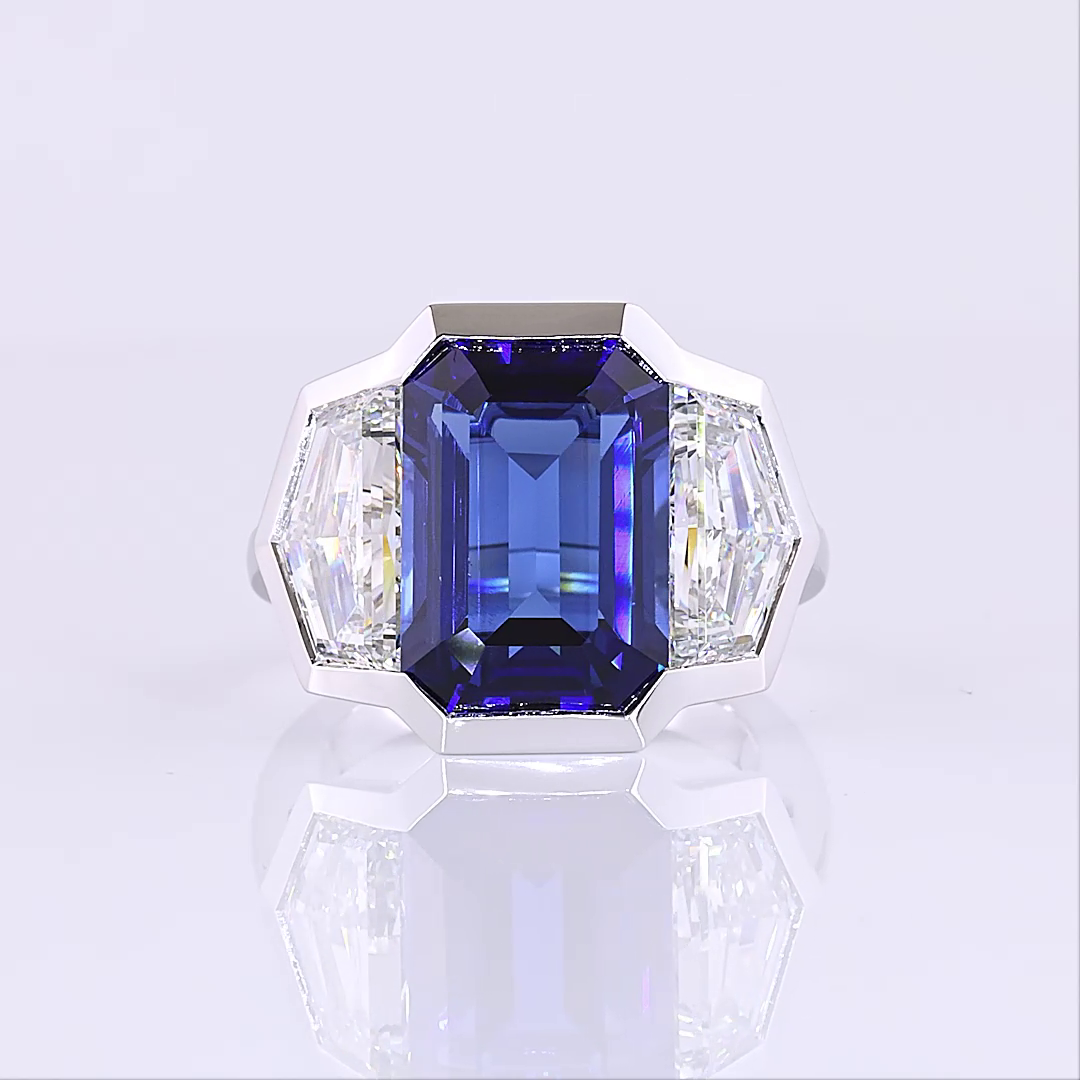 Lab-Grown 4.21 Carat Emerald Blue-VS1 Diamond 14K White Gold 3 Stones Ring