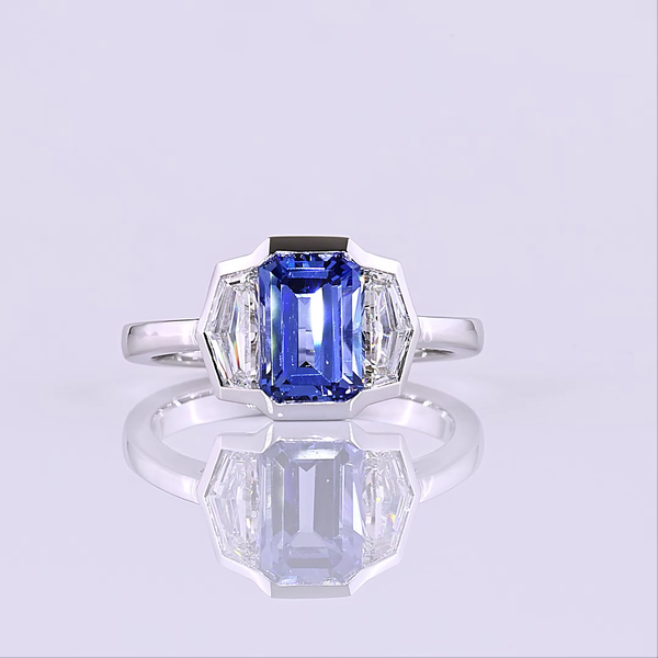 Lab-Grown 0.71 Carat Emerald -VS1 Diamond 14K White Gold 3 Stones Ring